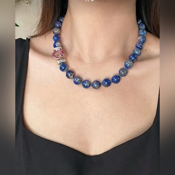 None Jewelry - Natural Turquoise 12mm Elegant Blue Beaded Necklace